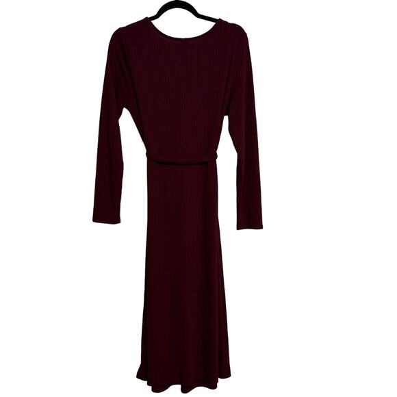 Old Navy Ribbed Maternity Midi Belted Dress Burgundy Size L - Picture 4 of 6